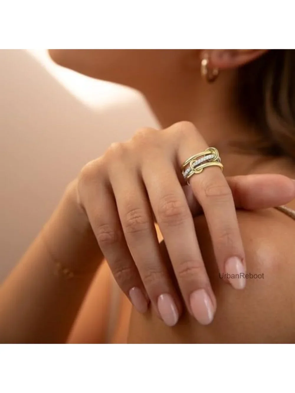 14k Gold Plated Stackable Rings for Women Non Tarnish Interlocked Band CZ